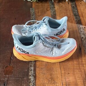 Hoka mens Shoes in Light Blue and Orange